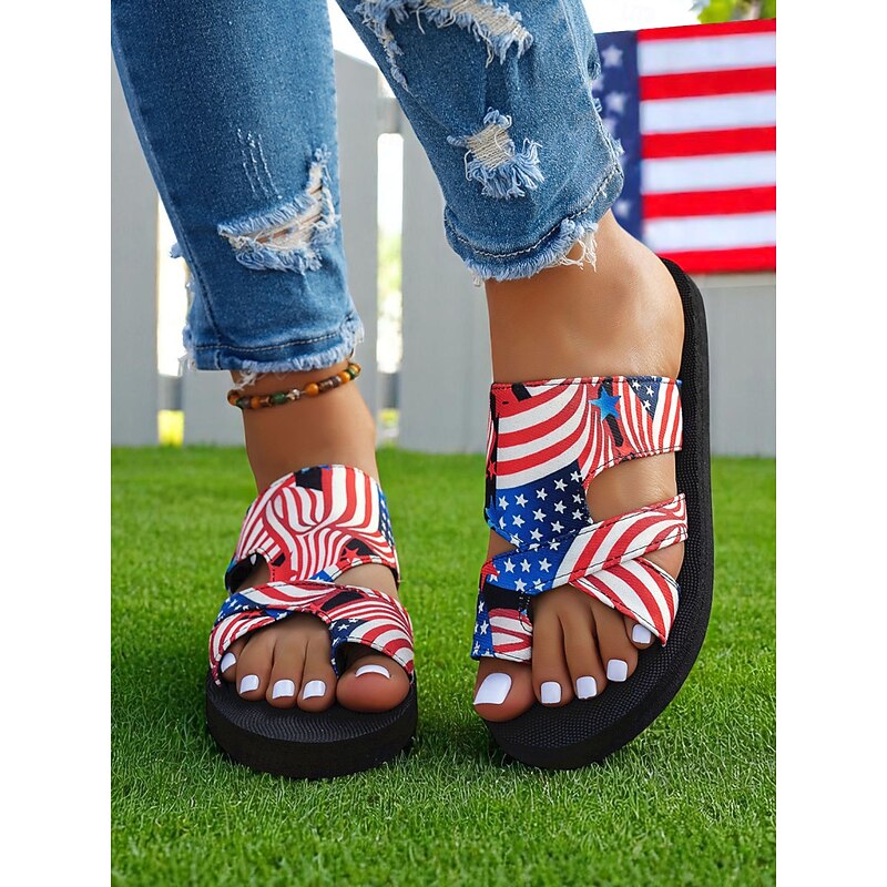 Women's American Flag Criss-Cross Sandals – Lightweight Patriotic Slides for Independence Day, Beach Trips and Casual Summer Style