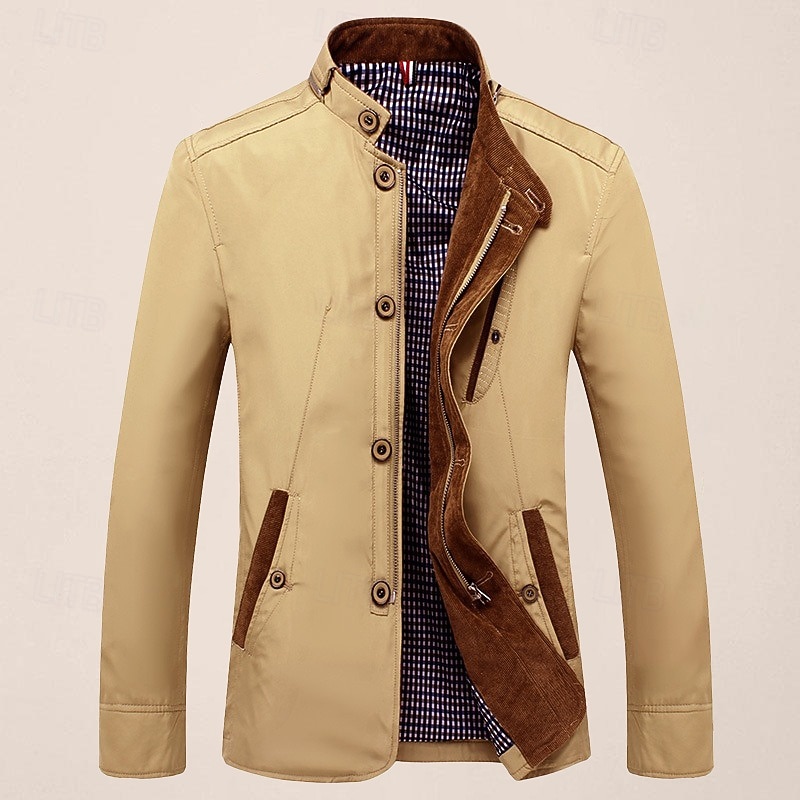 Men's Utility Jacket Transition Jacket Daily Windbreaker Pocket All Seasons Plain Classic Stand Collar Regular Royal Blue Khaki Jacket3