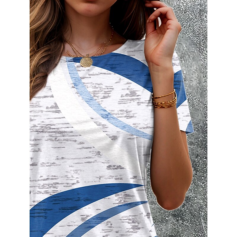 Women's T Shirt Graphic Geometric Geometry Vintage Stylish Classic Short Sleeve Crew Neck Round Neck Regular Tops Daily Print Blue Summer Spring2