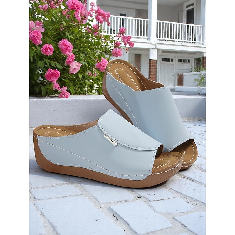 Women's Light Blue Wedge Sandals – Open-Toe Slip-On Sandals with Soft Sole for Garden Walks and Summer Casuals4