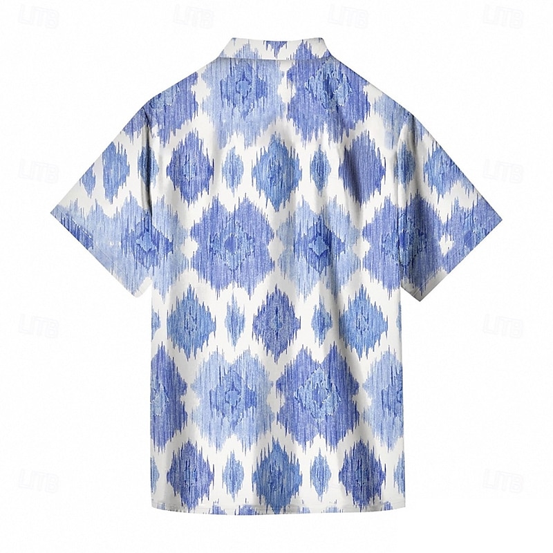 Men's Geometric Plaid / Check Shirt Summer Shirt Button Up Shirt Short Sleeve Fashion Casual Outdoor Vacation Dailywear Summer Spring Turndown 3D Print Collared Shirts Blue Purple4