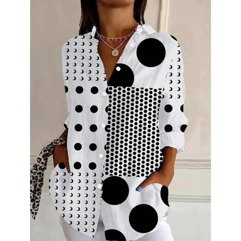 Women's Shirt Button Down Tunic Shirt Collar Long Sleeve Graphic Geometric Striped Daily Stylish Casual Regular Tops Work Daily s Print White Blue Brown Green Spring2