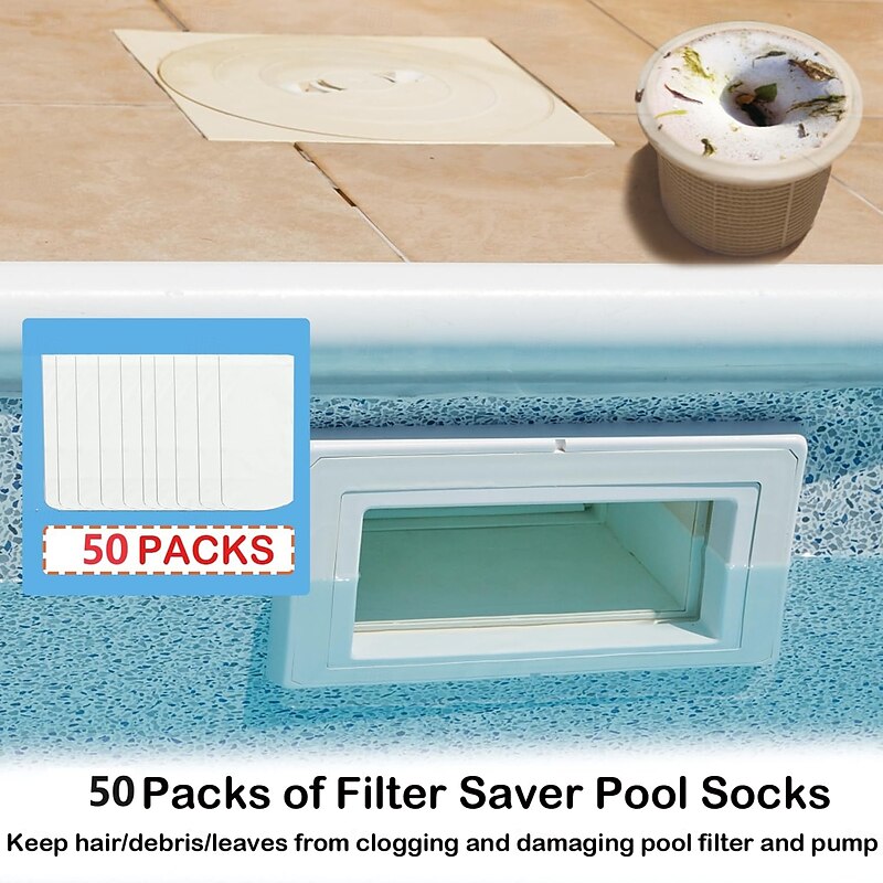 50 Pack Pool Skimmer Socks, Reusable Pool Socks for Skimmer Basket, Skimmer Socks for above Ground & Inground Pool4