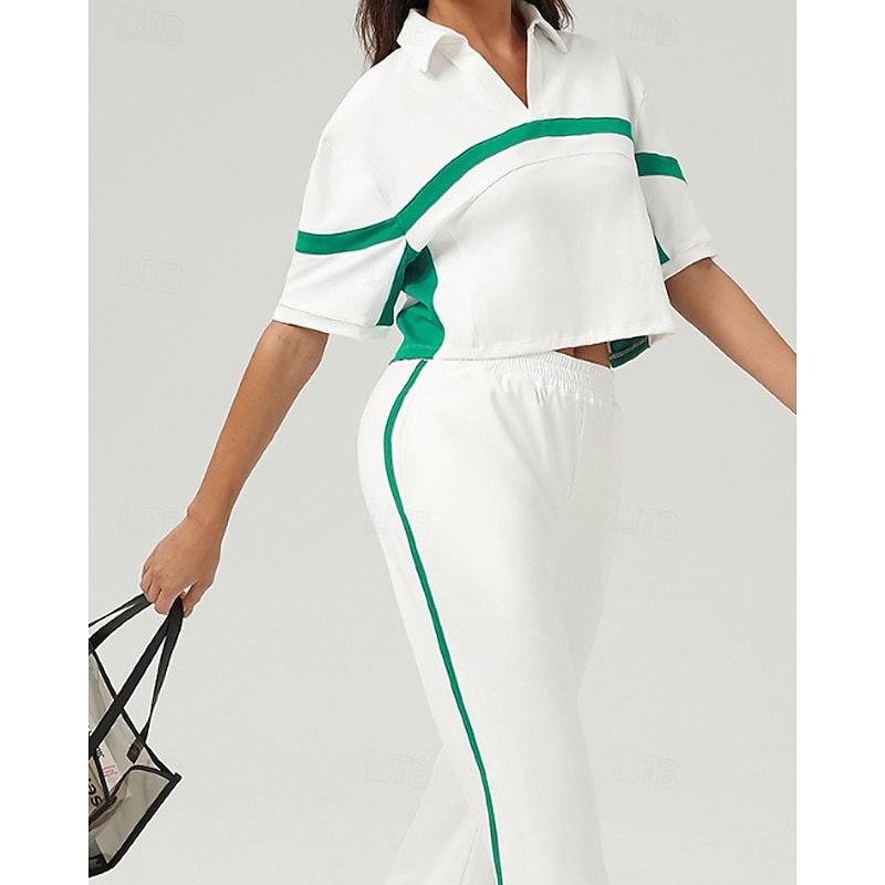 Women's Patchwork Sport Shirt Golf Polo Shirt Tennis Top Short Sleeve Contrast Binding Quick Dry Breathable Tennis Pickleball Polo Collar White Spandex Tennis Clothing4