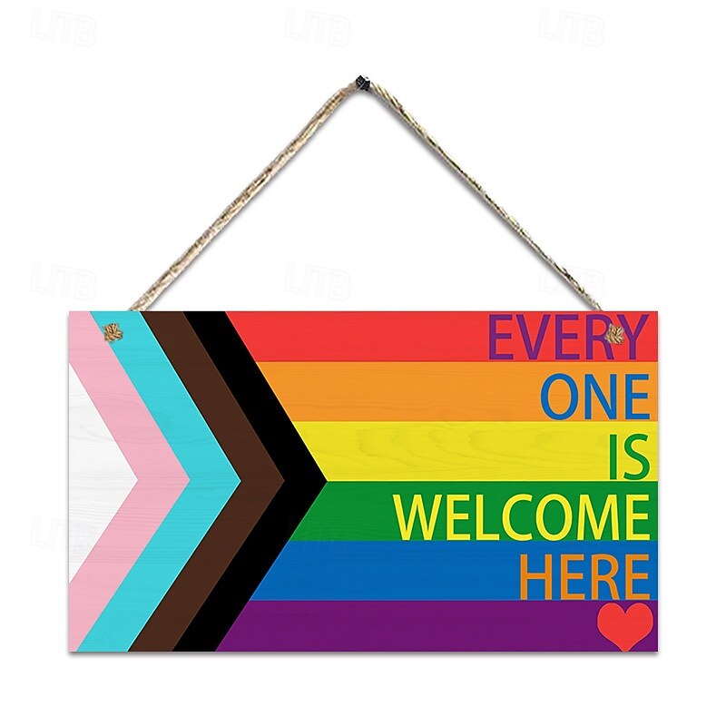 Pride Rainbow Wooden Wall Sign, Love is Love Welcome Door Plaque, LGBTQ Party Supplies, Hanging Home Decor for Wall or Entryway4