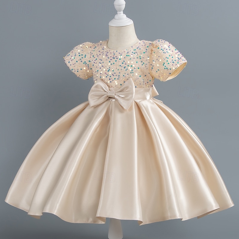 Toddler Girls' Party Dress Sequin Short Sleeve Wedding Party Sequins Zipper Tie Knot Active Adorable Polyester Knee-length Party Dress Summer Spring Fall 4-7 Years White Champagne Pink4