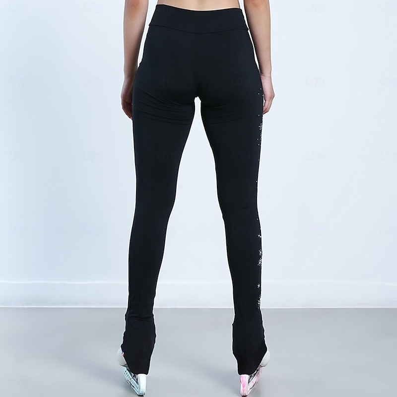 Figure Skating Pants Women's Girls' Ice Skating Tights Black Fleece Spandex High Elasticity Training Practice Competition Skating Wear Thermal Warm Handmade Crystal / Rhinestone Ice Skating Figure4