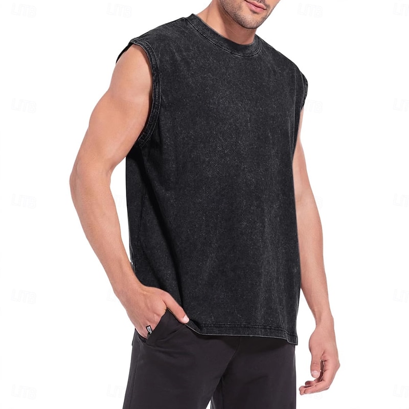 Cotton Men's Vintage Tank Top Vest Undershirt Sleeveless Shirt Sleeveless  Crewneck Round Neck Summer Plain Fashion Retro Classic Street Casual Sports Black Rose Beige Top Tee for Men2