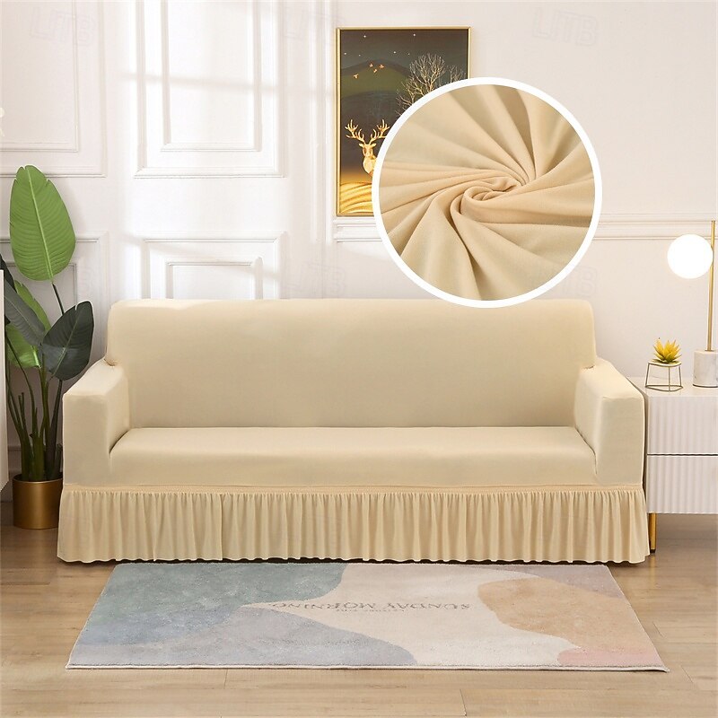 Sofa Cover With Skirt Solid color Skirt Style Sofa Cover Simplicity for Living Room Slipcovers Sofa Cover Seasonal Styles Elastic Couch Cover Sofa Towel Chair Protector 1PC