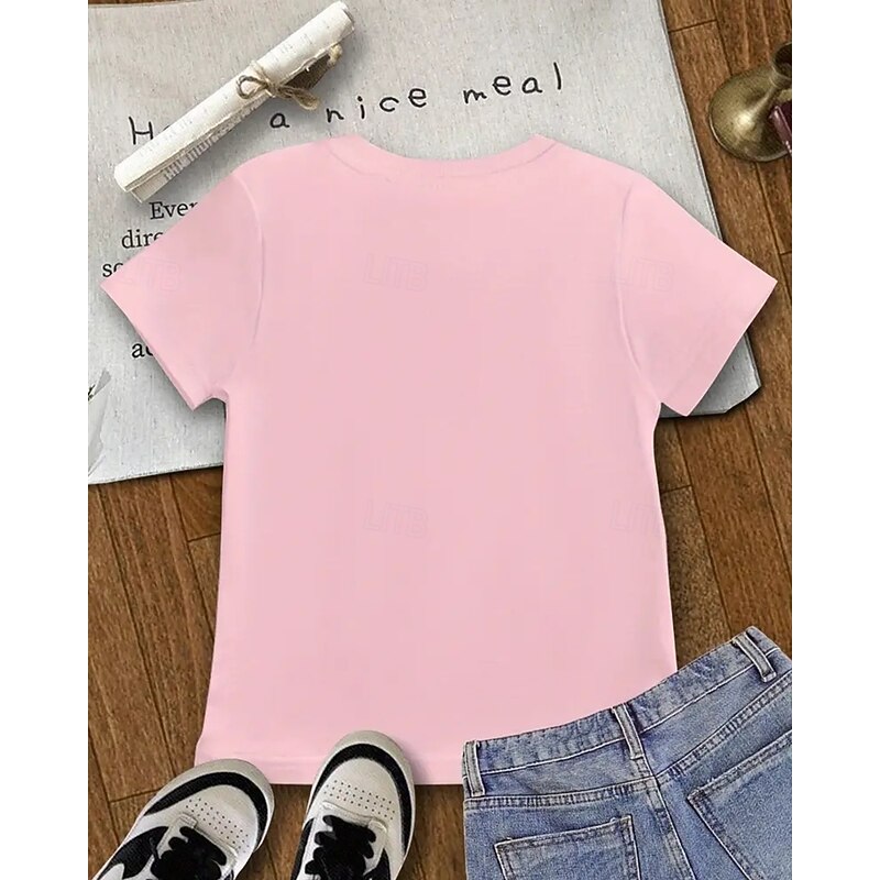 Girls' 3D Bow tie T shirt Tee Short Sleeve Summer Spring Fashion Basic Kids 4-12 Years Crew Neck Outdoor Casual Daily Regular Fit4