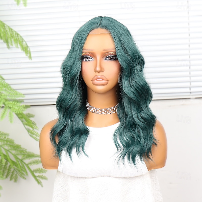 Synthetic Lace Wig Curly Style 14 inch Green Middle Part U Part Wig Women's Wig Black / Dark Green3