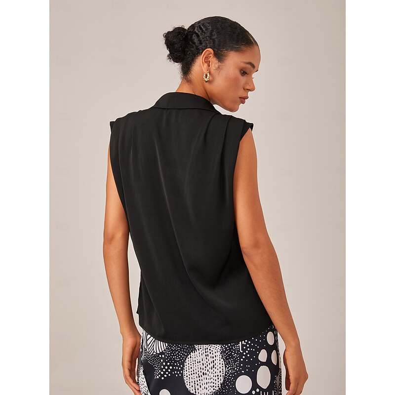 Satin Casual Solid Sleeveless Collared Shirt3