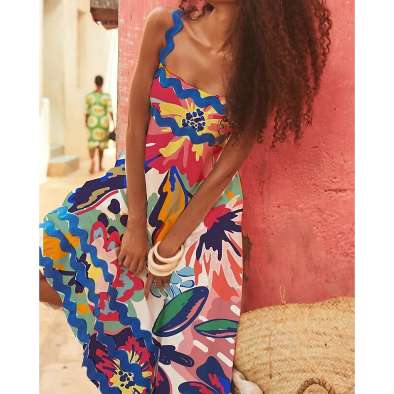 Women's Midi Dress Floral Dress Slip Dress Print Dress Classic Modern Outdoor Vacation Holiday Regular Fit Flower Sleeveless Spaghetti Strap White Navy Blue Royal Blue Blue Summer2