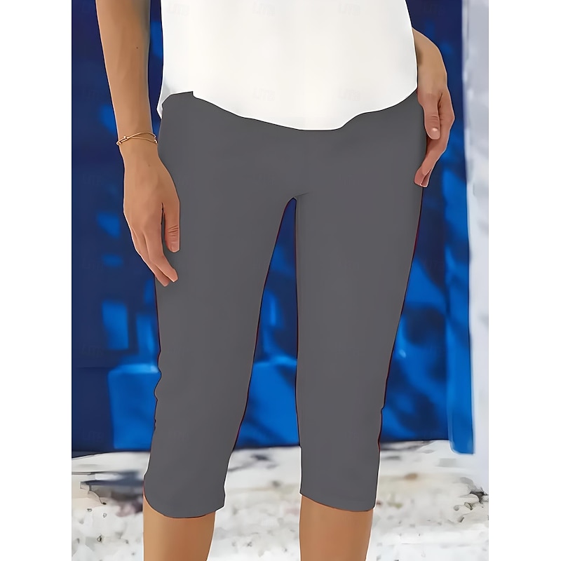 Women's Leggings Vacation Fashion Streetwear Capris High Waist Solid Color Printing Thermal Warm Soft Breathable Stretchy Outdoor Vacation Street Robin's Egg Blue Black White Fuchsia Summer Spring4