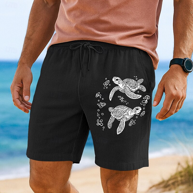 Men's Shorts Summer Shorts Beach Shorts Drawstring Elastic Waist Print Animal Comfort Breathable Knee Length Outdoor Holiday Going out Vacation Hawaiian Black Green Micro-elastic