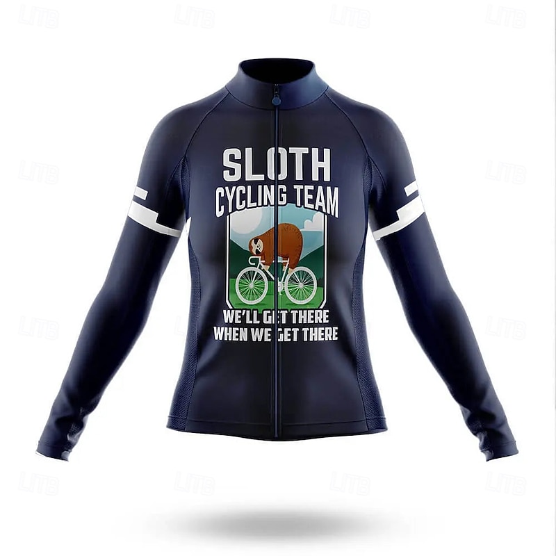 Women's Cycling Jersey Graphic Animal Letter & Number Long Sleeve Bike Jersey Top with 3 Rear Pockets Sunscreen UV Resistant Quick Dry Reflective Strips Sports Navy Blue Clothing Apparel3