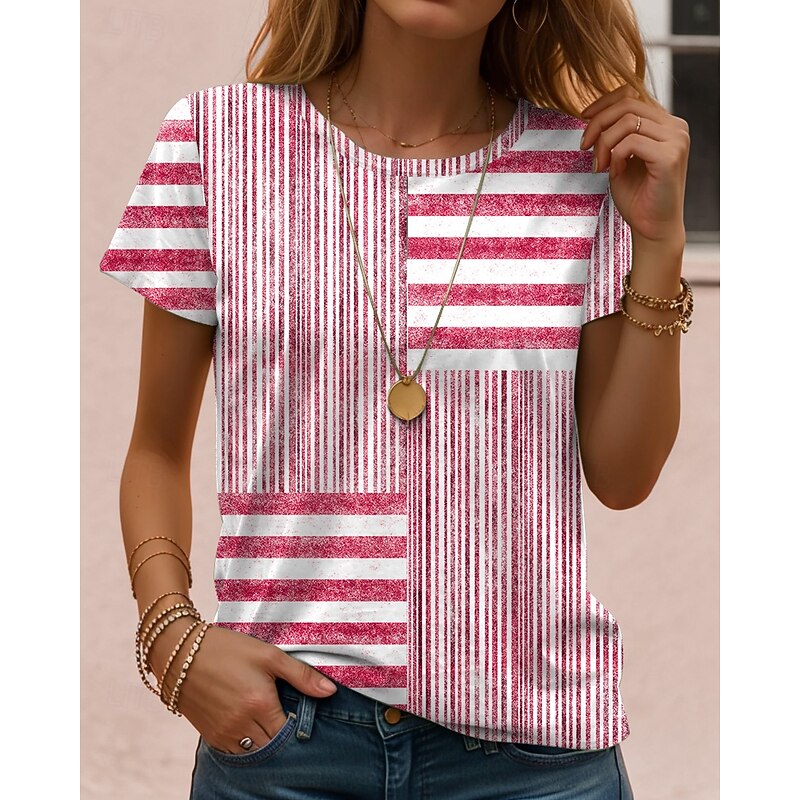 Women's T Shirt Graphic Geometric Vintage Classic Casual Short Sleeve Crew Neck Regular Tops Daily Weekend Beach Wear Print Red Blue Purple Gray Summer Spring3