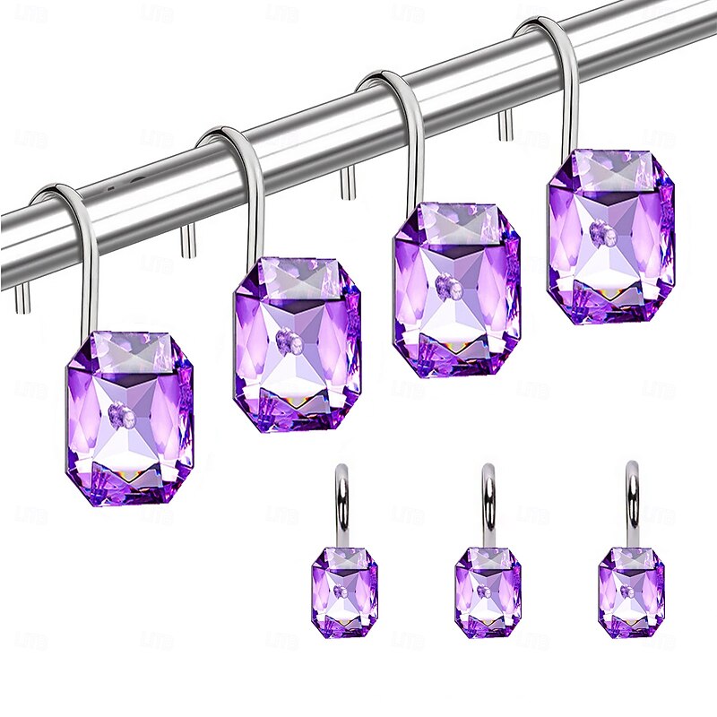 12pcs/set Shower Curtain Hook, Transparent Acrylic Rhinestone Shower Curtain Hook, Curtain Hook, Bathroom Accessories3