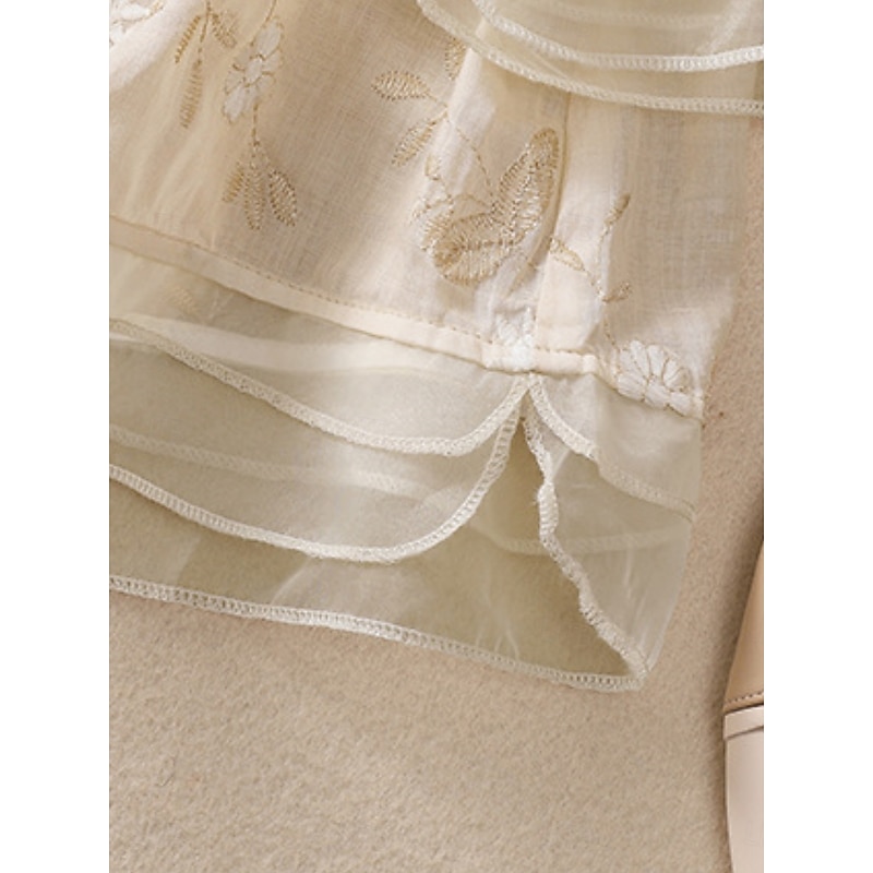 Women's Cotton Linen Shirts Floral Vintage Casual Long Sleeve High Neck Regular Tops Daily Embroidered Buttons Red Purple Green Apricot Summer3