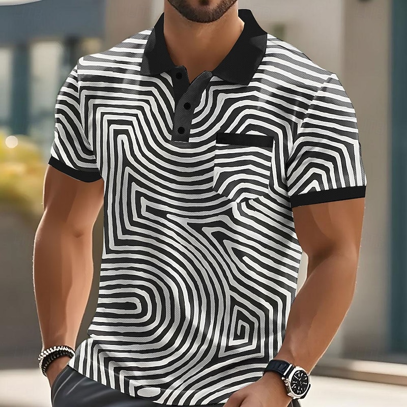 Men's Graphic Abstract Polo Short Sleeve Polo Shirts Collared Shirts Business Casual Outdoor Athleisure Daily Wear Buttons 3D Print Summer White Blue Orange