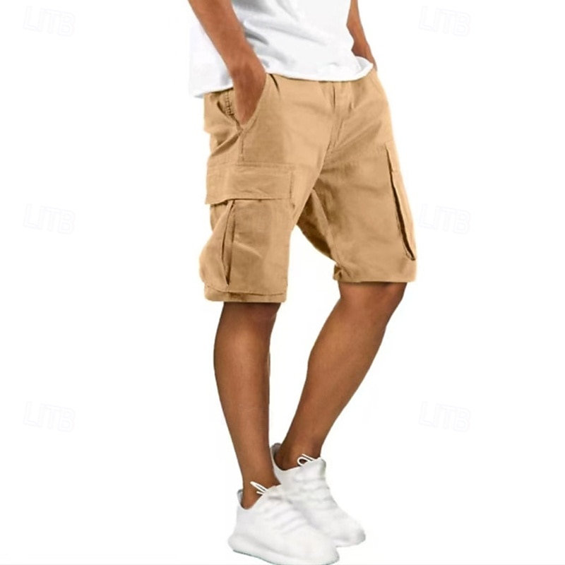 Men's Cargo Shorts Shorts Summer Shorts Drawstring Elastic Waist Multi Pocket Plain Comfort Wearable Knee Length Outdoor Sport Daily Fashion Casual Black Army Green