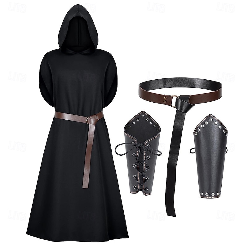 Retro Vintage Medieval Renaissance Cosplay Costume Tunic Warrior Knight Ritter Knights Templar Solid Color Fancy Dress Men's Celtic Halloween Carnival Masquerade Halloween Masquerade LARP Adults Belt