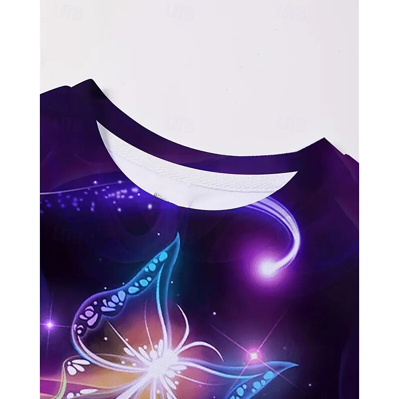 Girls' 3D Butterfly T-shirt & Shorts Set Short Sleeve Summer Spring Sports Fashion Daily Kids 4-12 Years Crew Neck Outdoor Vacation Sports Tailored Fit3