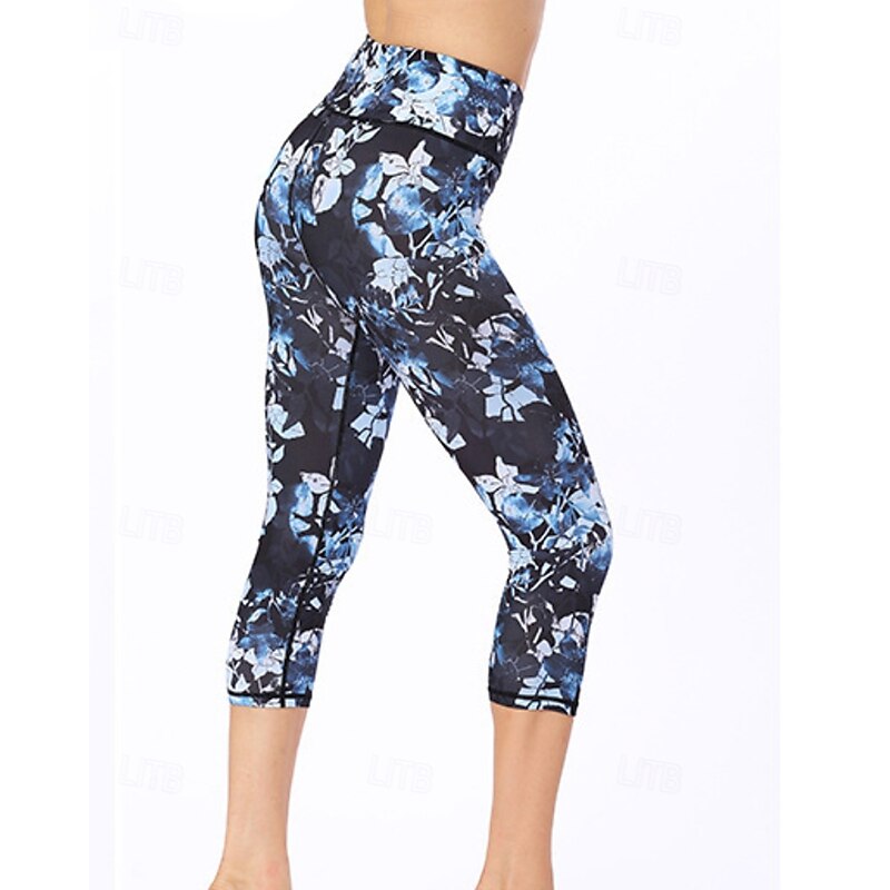 Women's Capri Pants Leggings Cozy Leggings Streetwear Casual Calf-Length Natural Floral Print Comfy Outdoor Comfortable Outdoor Holiday Going out Black and Blue Navy Light Sky Blue Grey Summer2