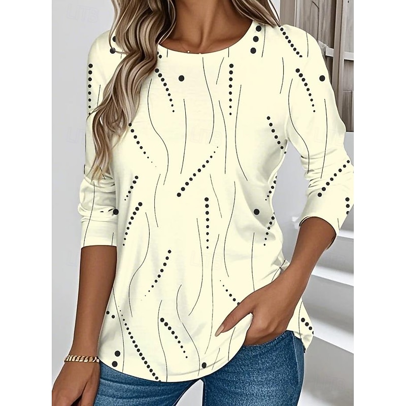 Women's T shirt Long Sleeve Crew Neck Long Sleeve Tunic Graphic Geometric Elegant Vintage Stylish Regular Tops Daily Print Yellow Pink Blue Prefall