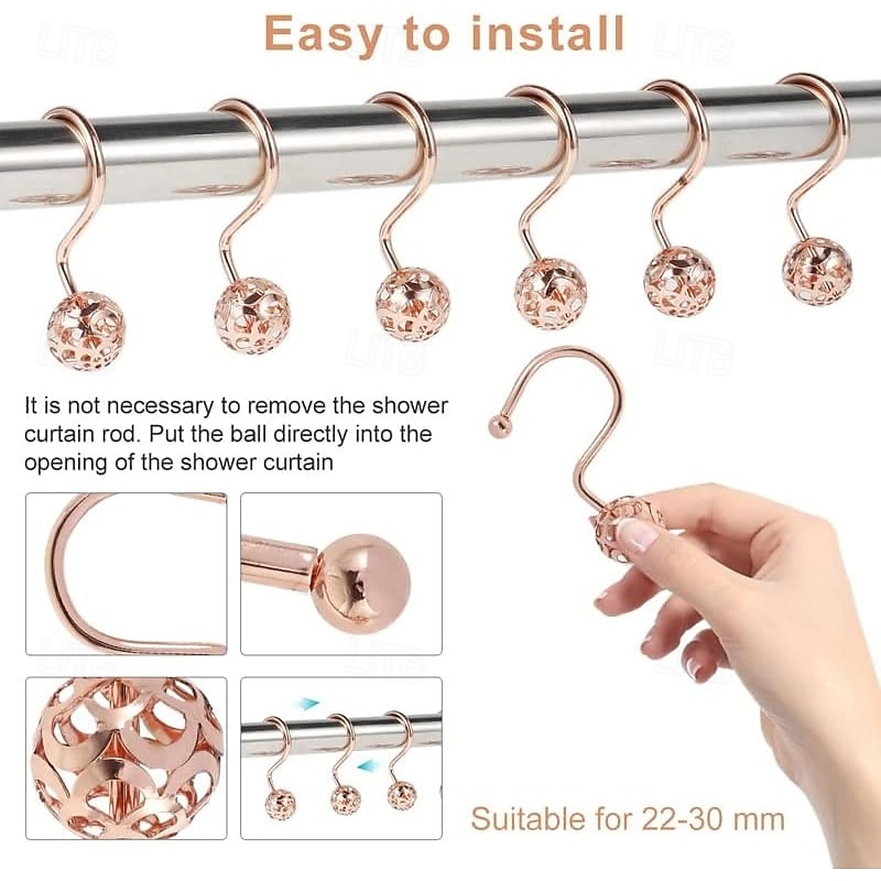 Shower Curtain Hooks Rings, Set of 12 S Shape Decorative Shower Curtain Hooks, Metal Rustproof Shower Rings Bathroom3