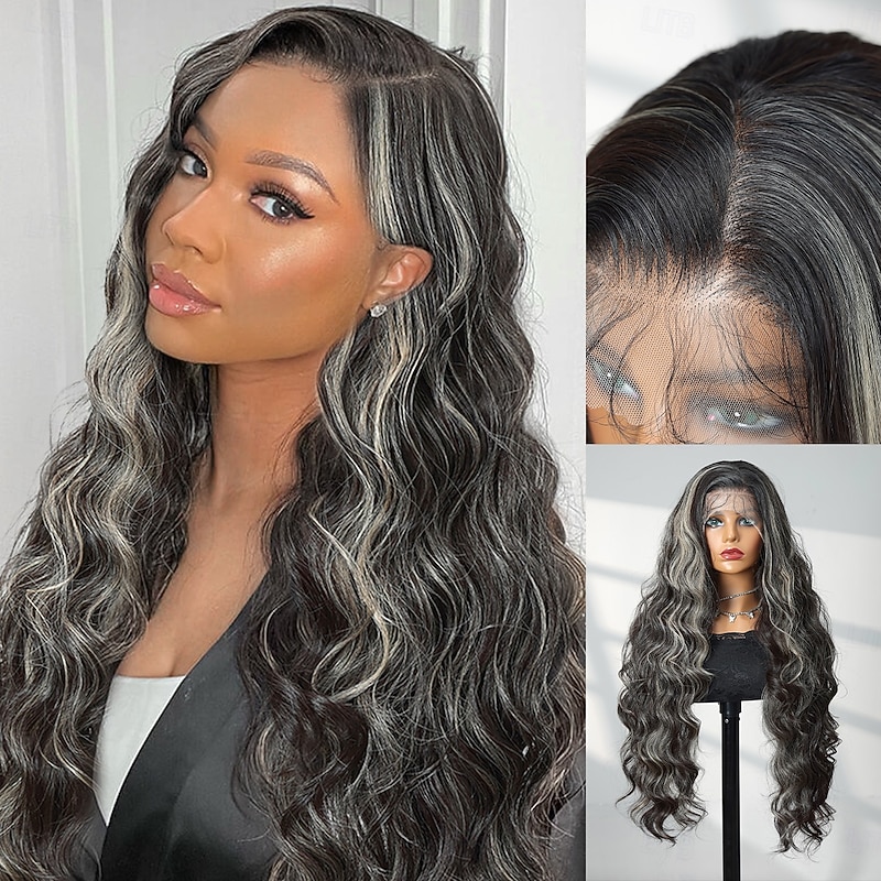 Synthetic Lace Wig Body Wave Style 30 inch Black / Blonde Middle Part 13x4 Lace Front Wig Women's Wig Brown / Dark Green