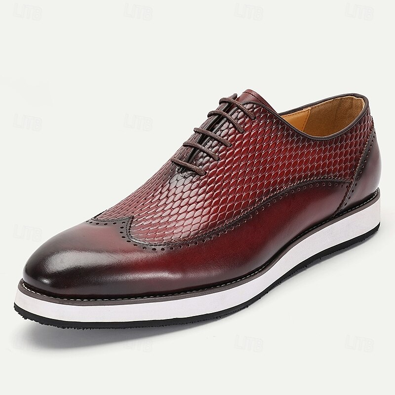 Men's Premium Burgundy Leather Lace-Up Shoes with Crocodile Pattern for Elegant Evening Affairs2