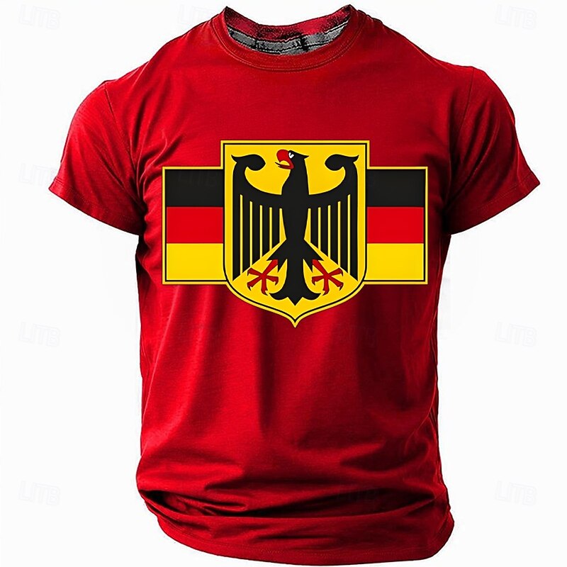 Men's German Flag Eagle T-Shirt - Patriotic Deutschland Short Sleeve Graphic Tee in Red3