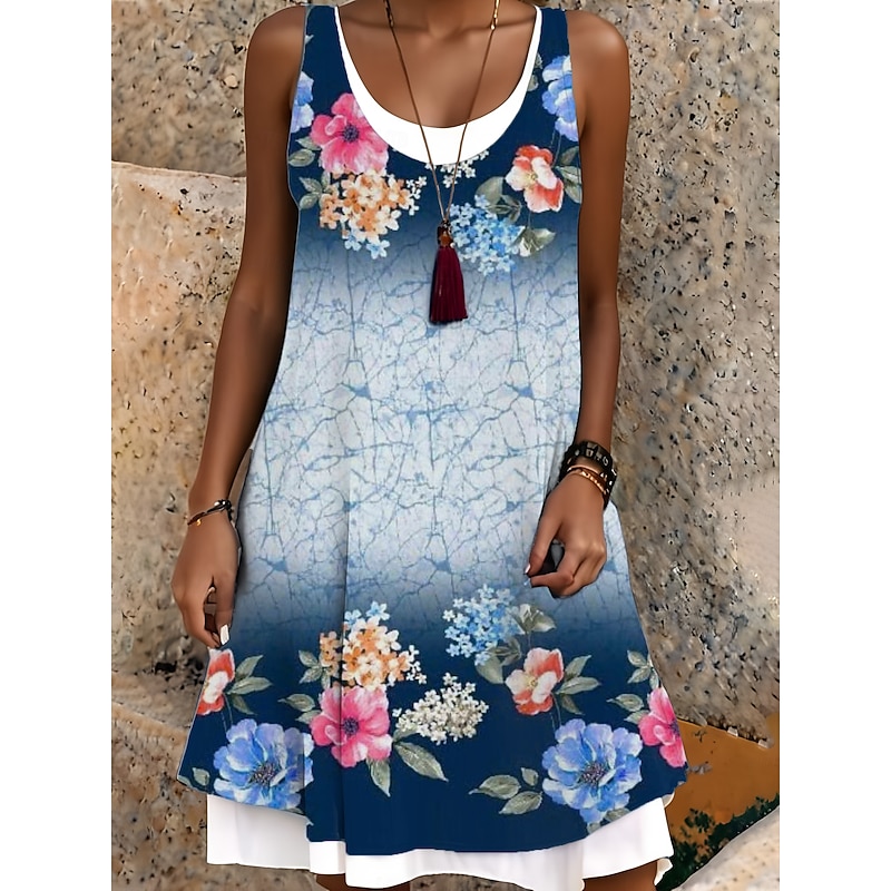 Women's Midi Dress Tank Dress Fashion Classic Outdoor Daily Weekend Regular Fit Graphic Color Gradient Sleeveless Crew Neck White Spring Fall