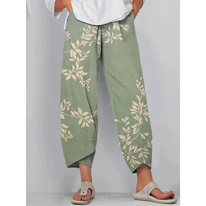Women's Wide Leg Chinos Baggy Pants Vacation Vintage Ethnic Style Full Length High Waist Floral Graphic Printing Thermal Warm Soft Breathable Micro-elastic Vacation Street Causal Dark-Gray Robin's2