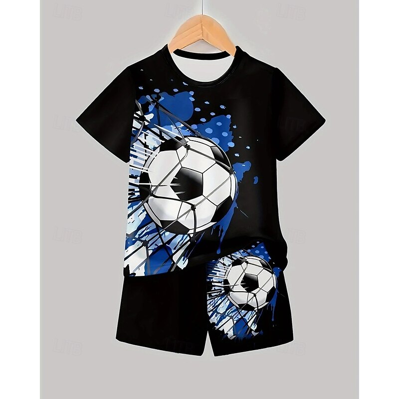 Boys 3D Football T-shirt & Shorts Set Short Sleeve Summer Spring Sports Fashion Daily Kids 4-12 Years Crew Neck Outdoor Vacation Sports Tailored Fit2