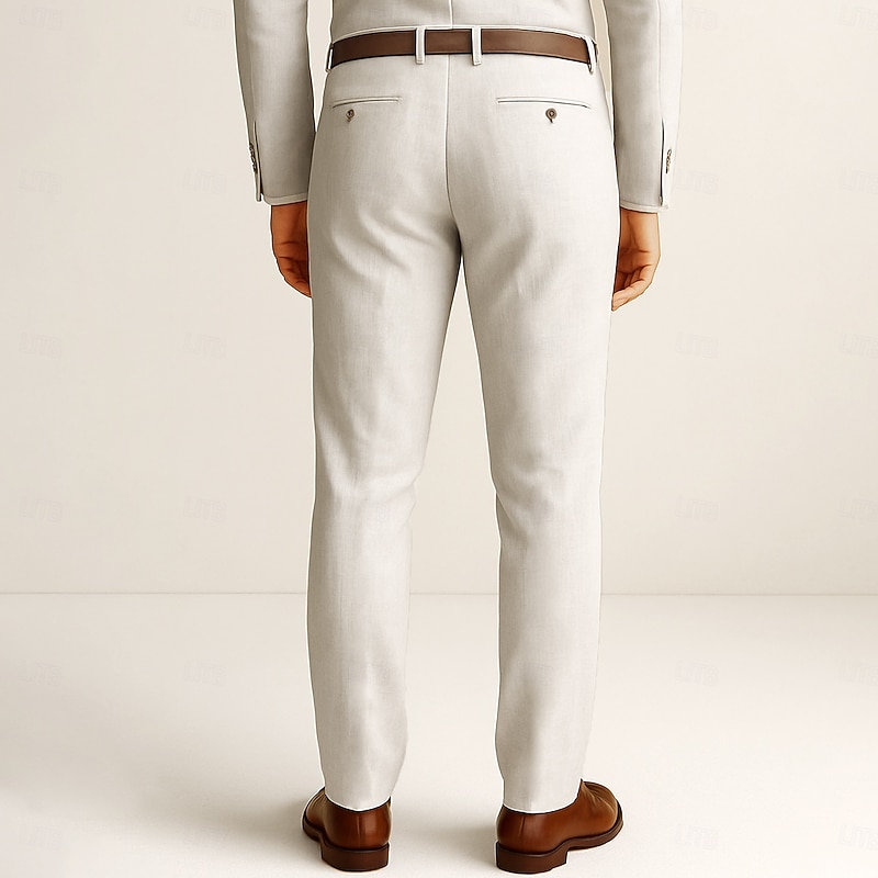 Men's 100% Linen Pants Solid Color Breathable Full Length Formal Wedding Outdoor Elegant Vacation Navy Blue Beige Micro-elastic2