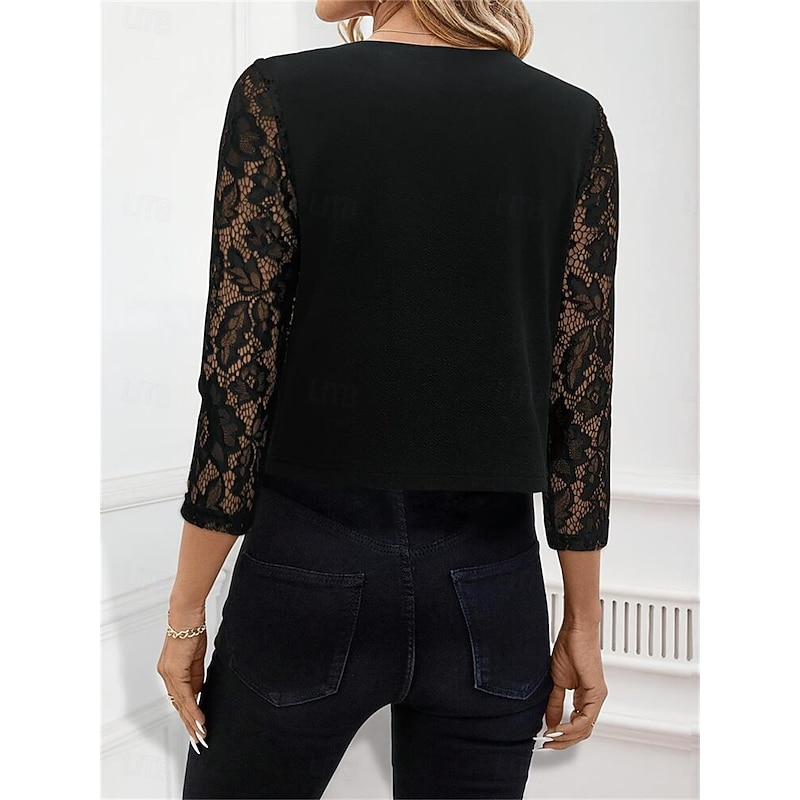 Women's Wrap Elegant 3/4 Length Sleeve Lace Wedding Wraps With Pure Color For Wedding Summer3