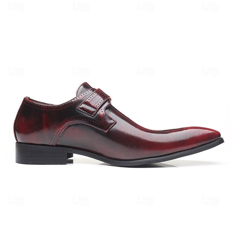 Men's Burgundy Monk Strap Dress Shoes – Glossy Faux Leather Formal Shoes with Square Toe for Weddings, Business, and Evening Events4