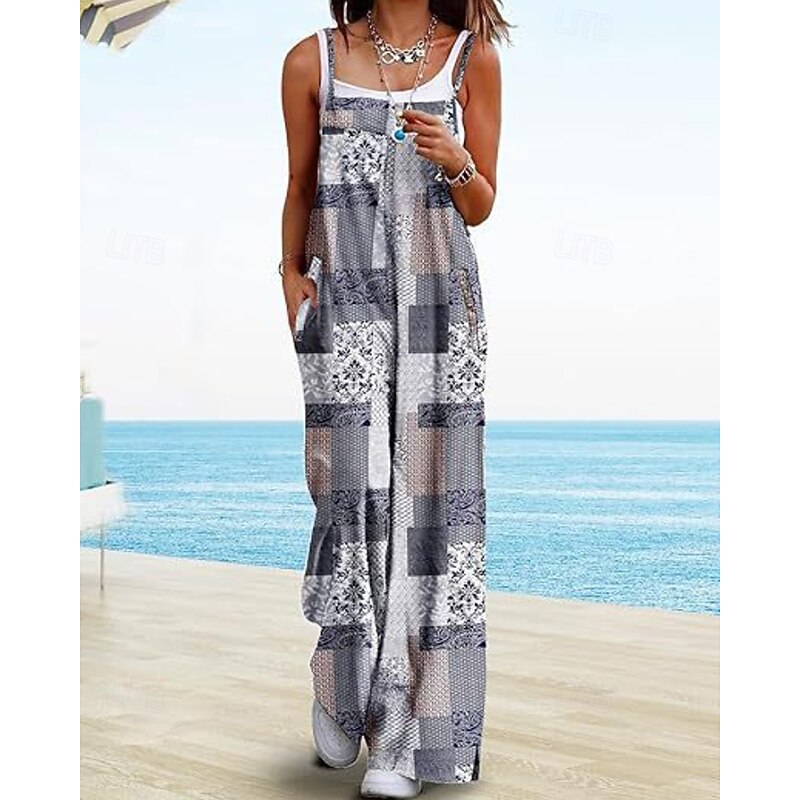 Women's Normal Jumpsuit Casual Floral Sleeveless U Neck Pocket Print Street Daily Regular Fit Blue Purple Fuchsia Summer