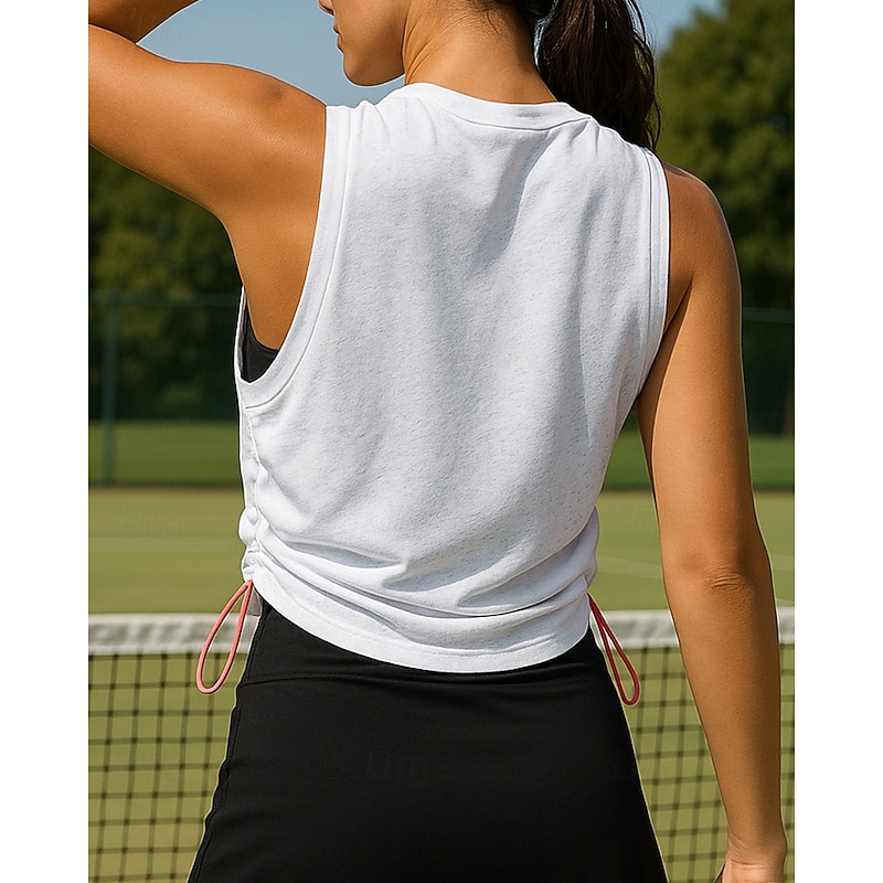 Women's Solid Colored Tennis Top Sleeveless Drawstring Sweat-Wicking Moisture Wicking Breathable Tennis Golf Pickleball White Tennis Clothing2