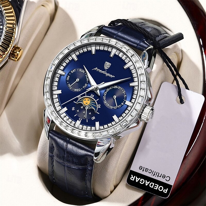 Luxury Watches For Men Date Week Waterproof Luminous Leather Man Watch Casual Fashion Quartz Men's Wristwatch4