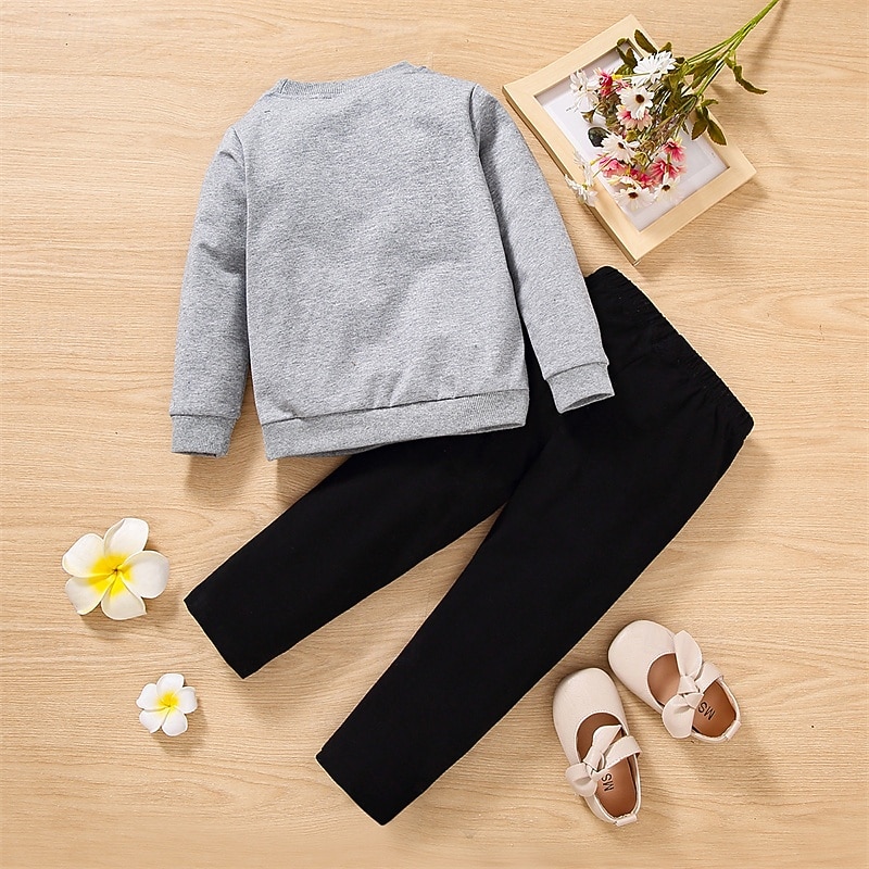 2 Pieces Kids Girls' Cat Crewneck Sweatshirt & Sweatpants Set Set Long Sleeve Fashion Outdoor 4 years+ Spring Deep Pink Pink Purple2