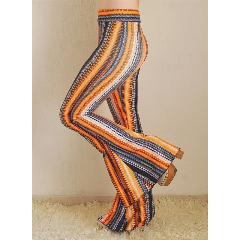 Retro Vintage Boho 1970s Bell Bottom Pants Flare Leggings Flared Trousers Hippie Disco High Waist Tribal Fancy Dress Women's Halloween Carnival Vacation Music Festival Festival Adults' Pants2