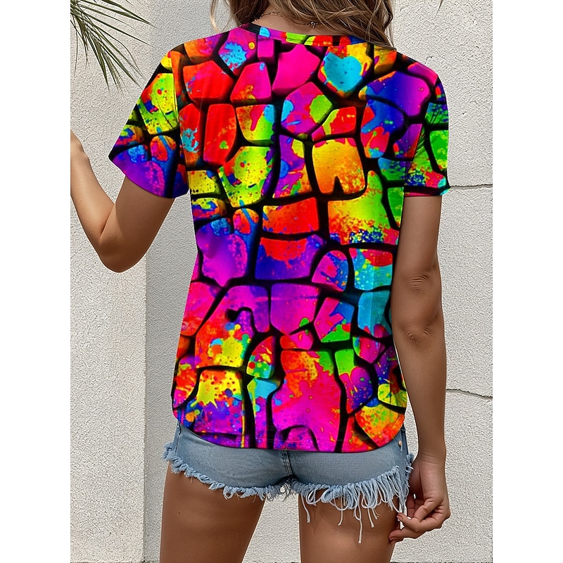 LGBT Pride Parade Pride Raindow Women's T Shirt Graphic Geometric Striped Vintage Stylish Classic Short Sleeve Crew Neck Regular Tops Daily Print Yellow Red Purple Summer Spring2