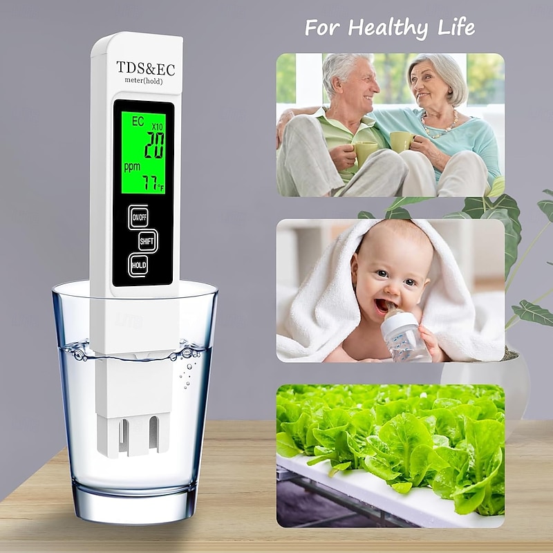 Most Accurate So Far 4-in-1 Instant Read TDS Meter, Measures TDS, EC, & Temperature (C/F) , Digital Water Testing Kit for Tap, Well, Pool, Hydroponics, Aquarium, RO/DI System White3