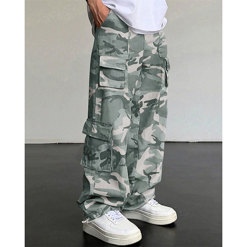 Men's Cargo Pants Trousers Elastic Waist Multi Pocket Camouflage Wearable Outdoor Daily Camping & Hiking Fashion Classic Green