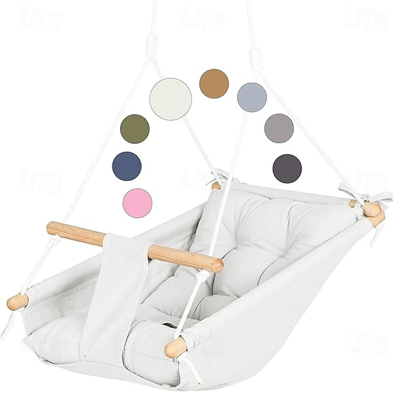 Children's Canvas Swing Wooden Hanging Chair With Seat Belt Durable Toddler Seat Suitable For Indoor And Outdoor Hammocks Baby Lounge Chairs