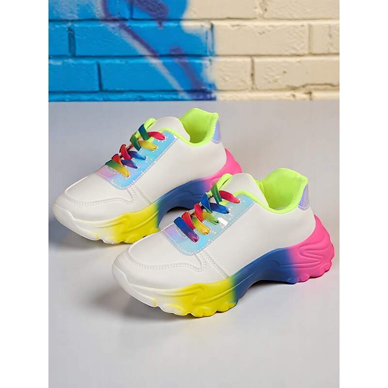 Women's Colorful Gradient Sole Chunky Sneakers – Fashion Rainbow Lace-Up Trainers for Casual Outfits, LGBT Festival Outfits and Street Style4