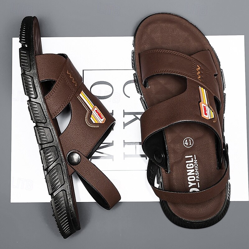 Men's Brown Faux Leather Outdoor Sandals with Buckle Design - Stylish and Breathable Sandals for Active Summer Adventures